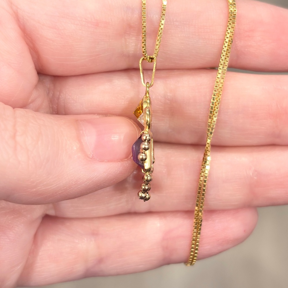 14K Gold Couple Birthstone Pendant: Amethyst, Citrine & Cubic Zirconia - Picture 7 of 11